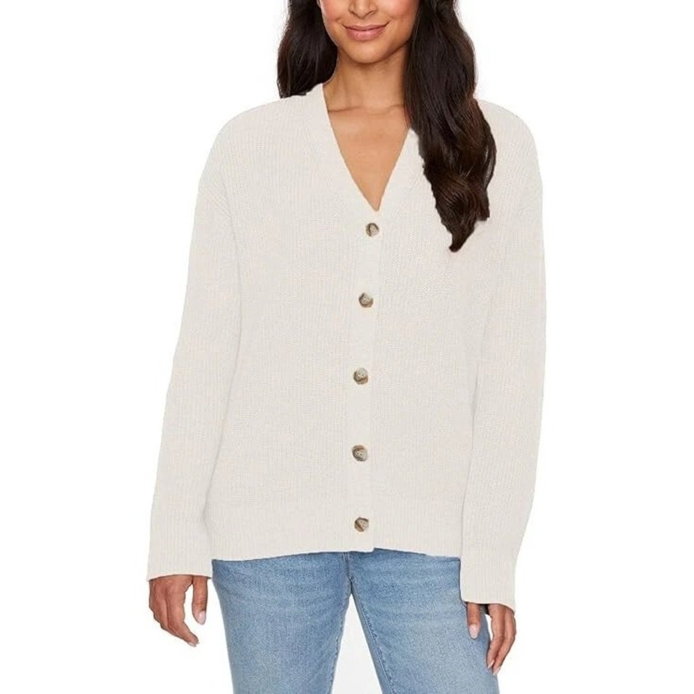 NWOT Hudson Los Angeles Cardigan Women's XXL White Cotton Ribbed Knit Sweater